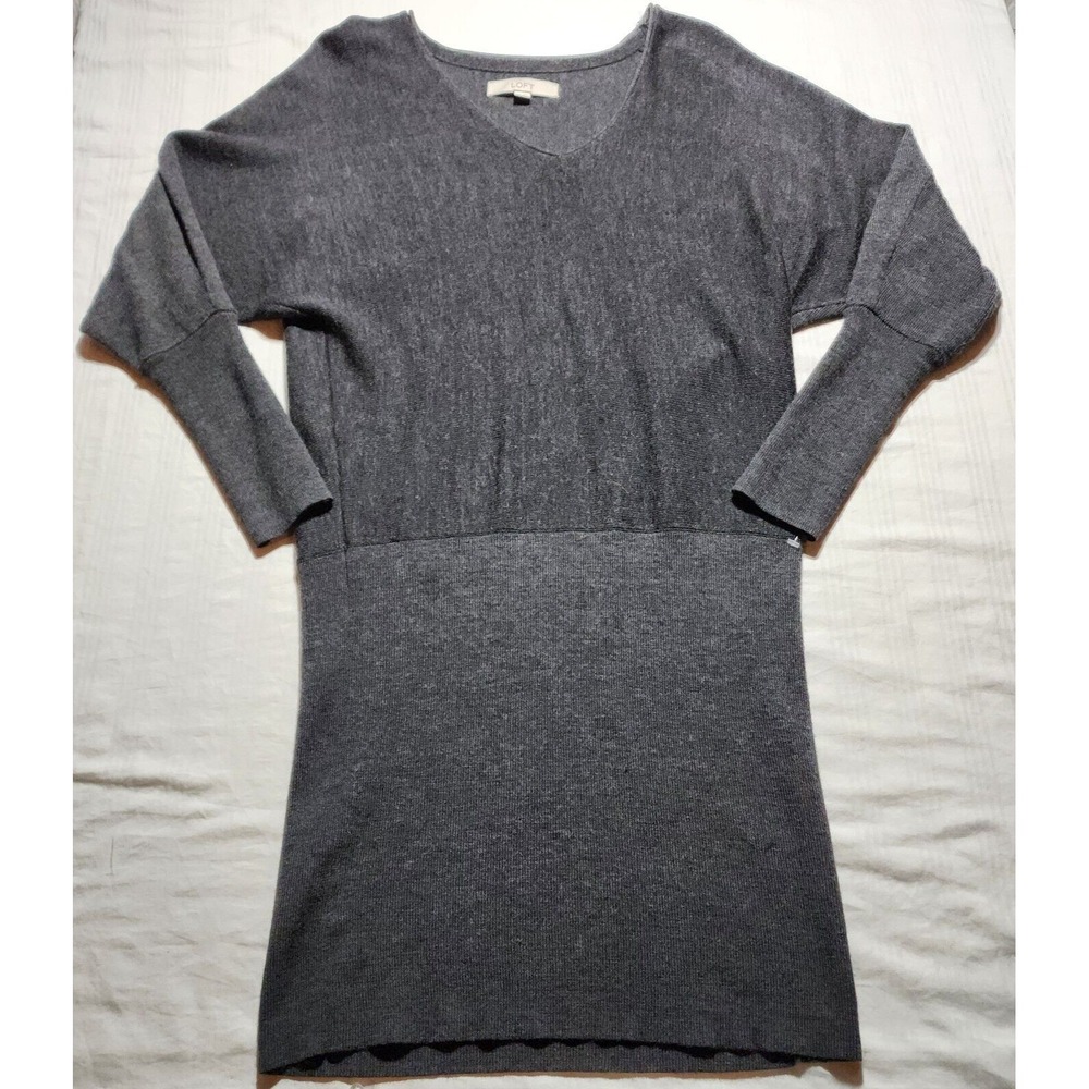 Ann Taylor Loft Dress Women Gray Long Sleeve 50% Acrylic & Merino Wool Stretchy
